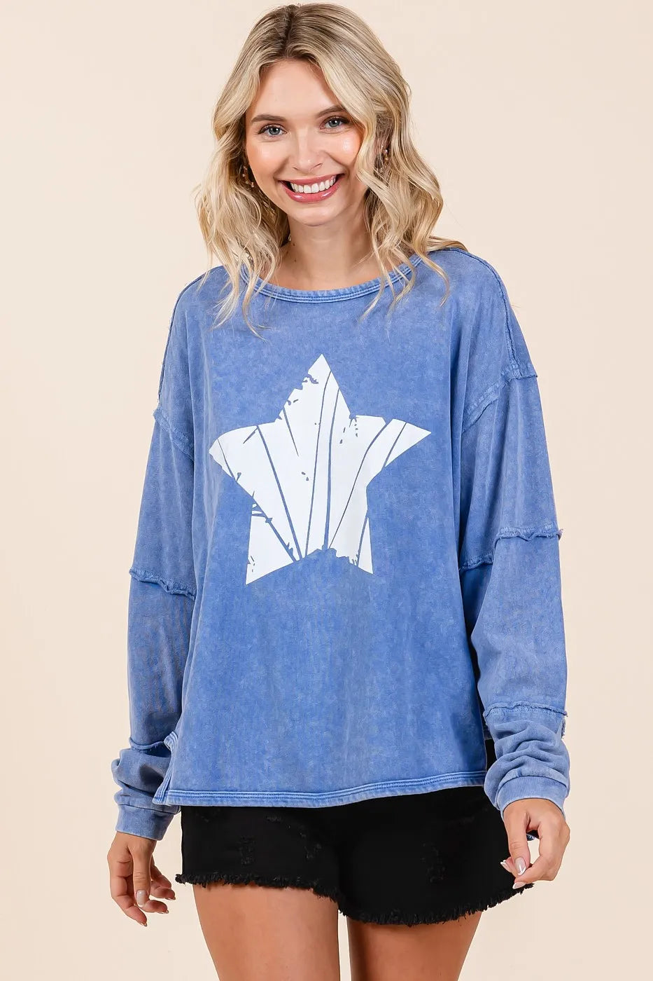 Mittoshop Star Graphic Mineral Wash Long Sleeve Top - Sydney So Sweet