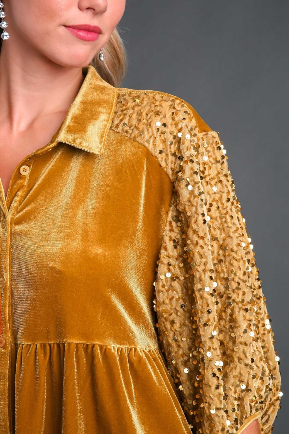 Umgee Sequin Detail Tiered Back Half Sleeve Shirt - Sydney So Sweet