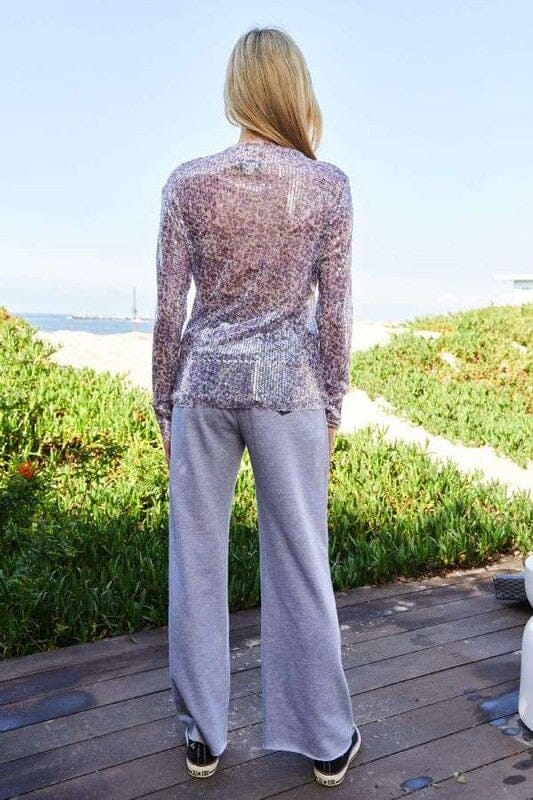 Davi & Dani Sequin Mock Neck Long Sleeve Mesh Top - Sydney So Sweet