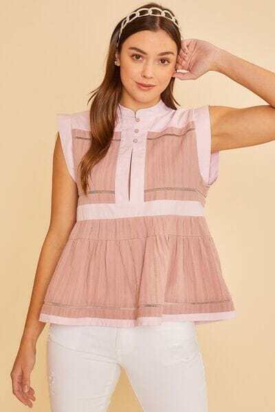 Annie Wear Contrast Trim Peplum Button Detail Blouse - Sydney So Sweet