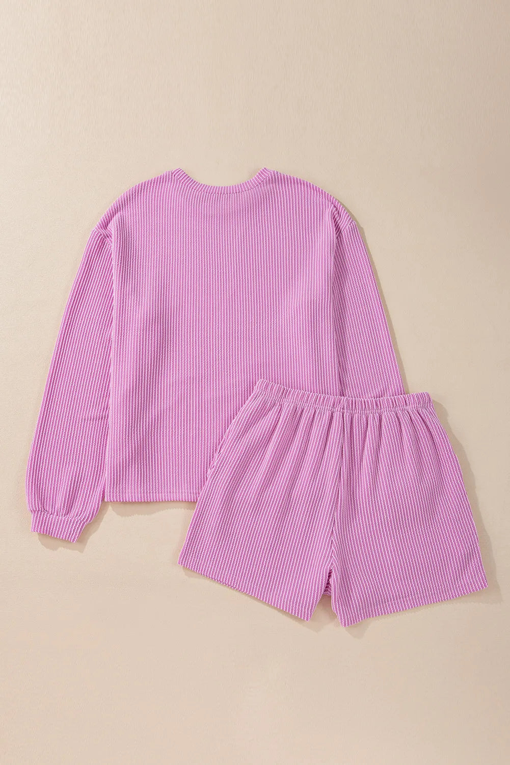 Round Neck Long Sleeve Top and Shorts Set - Sydney So Sweet