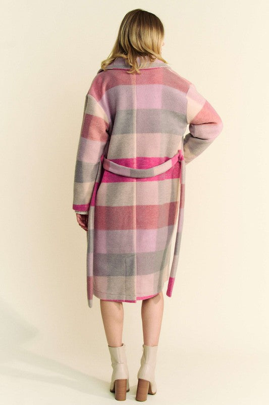 Davi & Dani Tied Color Block Collared Neck Coat - Sydney So Sweet