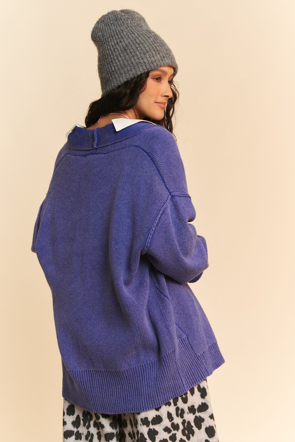 Davi & Dani Shawl Collar Ribbed Detail Button Up Cardigan - Sydney So Sweet