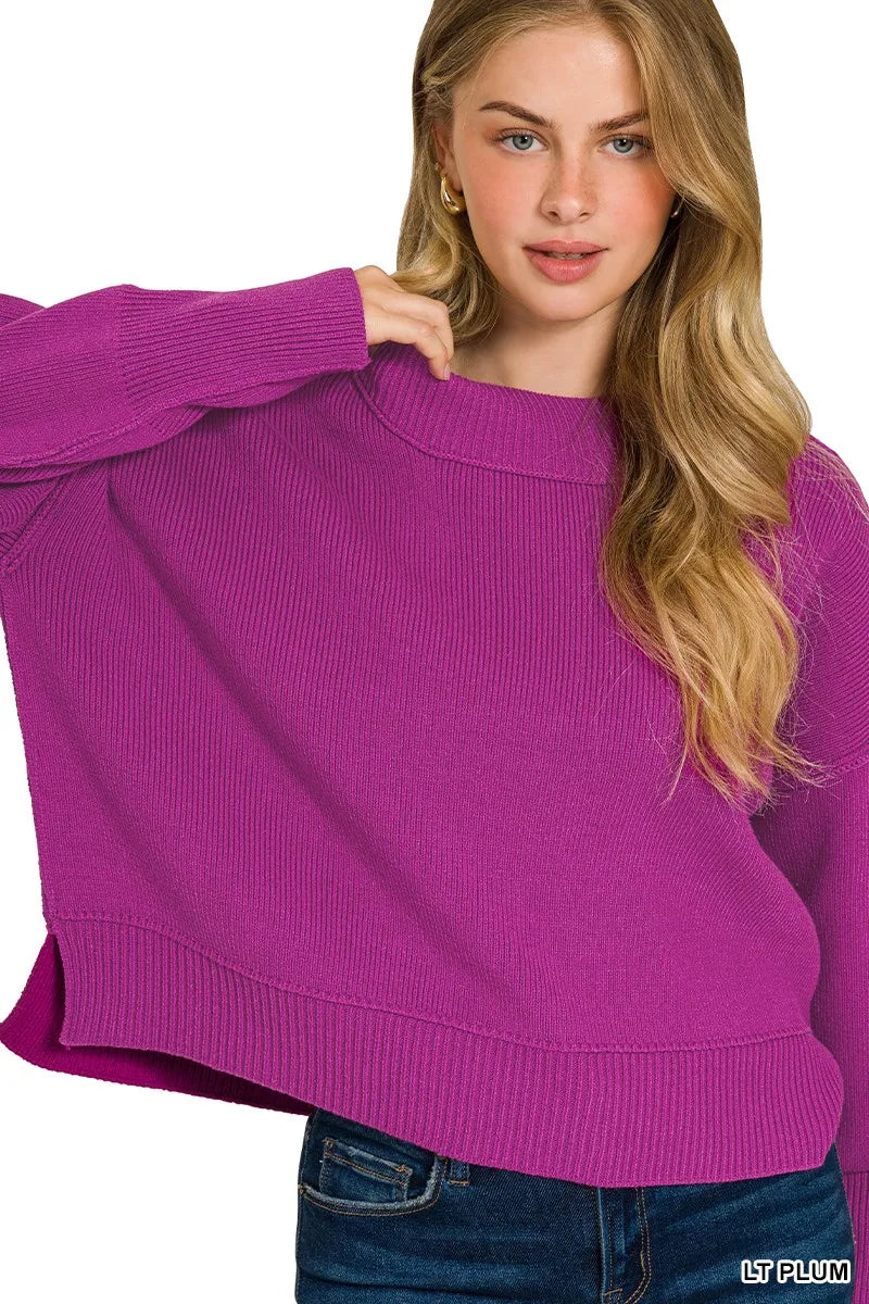Zenana Wide Neck Band Drop Shoulder Sweater - Sydney So Sweet