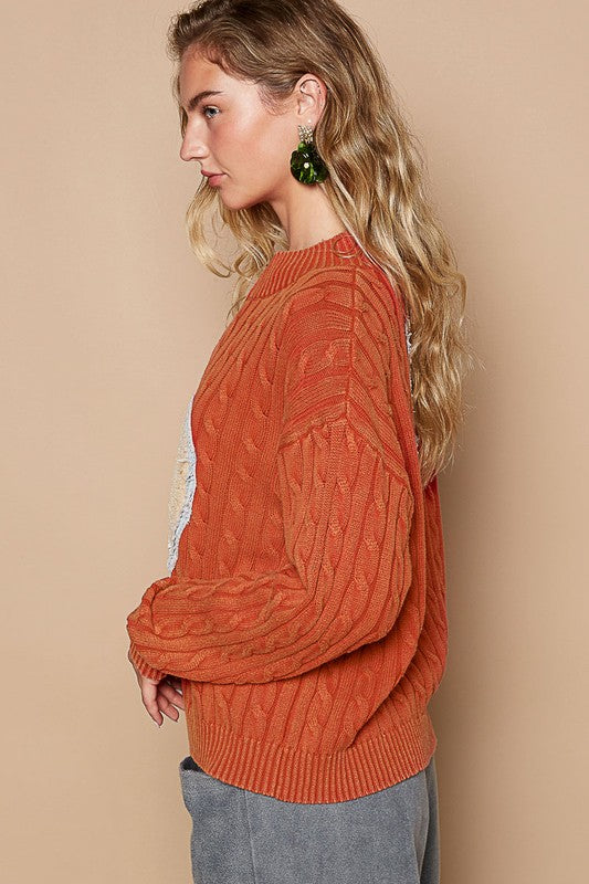 POL Cable-Knit Peace Patch Dropped Shoulder Sweater - Sydney So Sweet