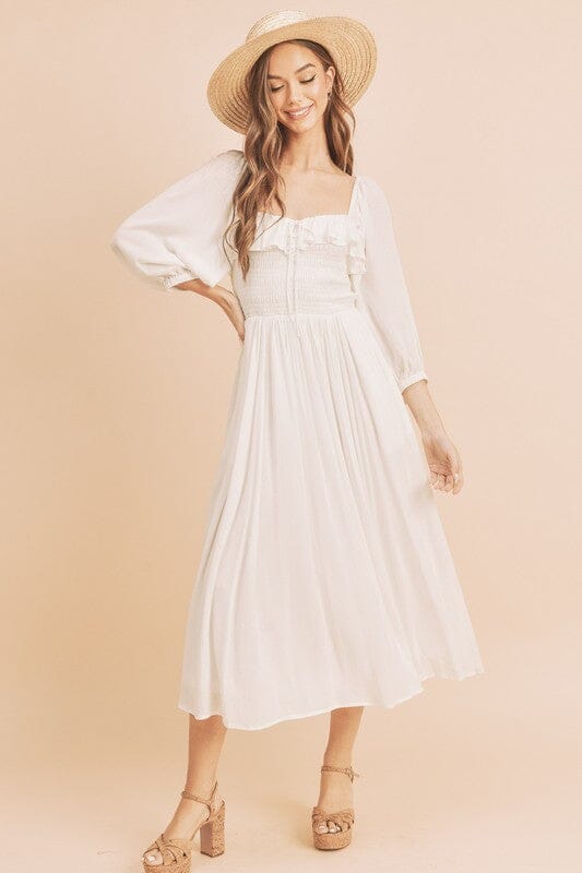 Aemi + Co Ruffled Smocked Square Neck Balloon Sleeve Dress - Sydney So Sweet