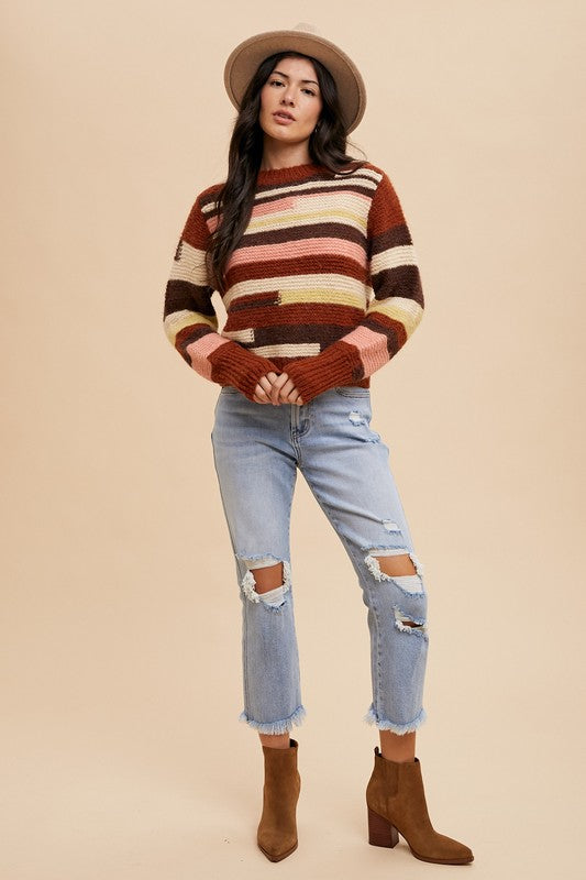 Annie Wear Color Block Round Neck Long Sleeve Sweater - Sydney So Sweet