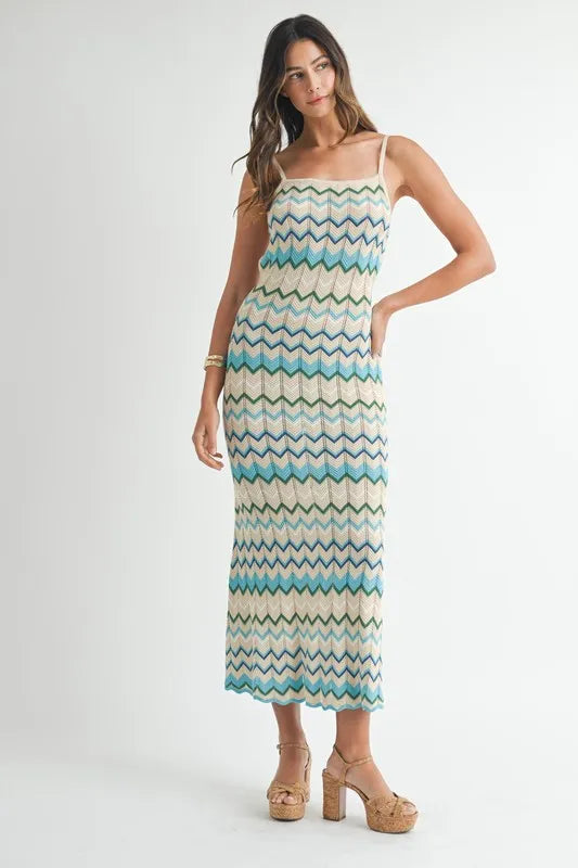 MABLE Lightweight Pointelle Chevron Knit Maxi Dress - Sydney So Sweet