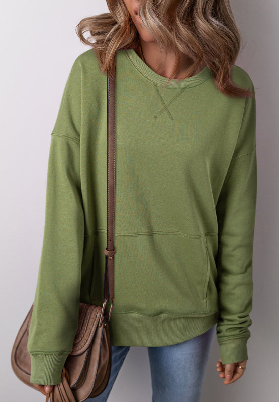 Solid Color Round Neck Long Sleeve Sweatshirt - Sydney So Sweet