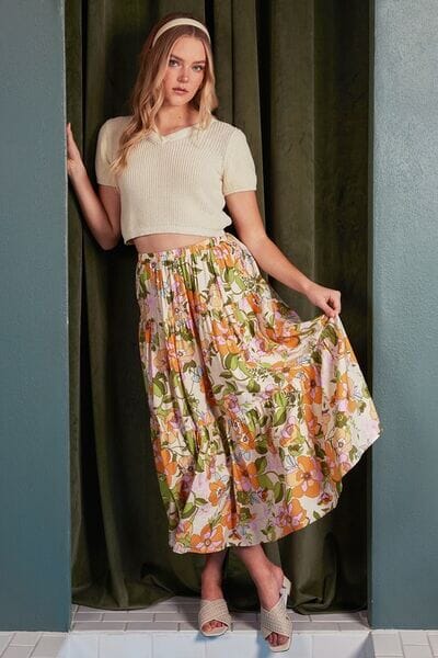 Mittoshop Flower Print Elastic Waist Tiered Skirt - Sydney So Sweet