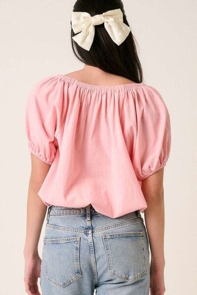 Mittoshop Linen Two-Way Short Sleeve Crop Blouse - Sydney So Sweet