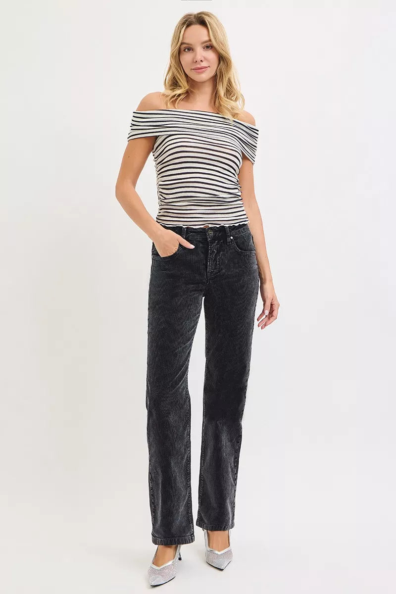 RISEN Tummy Control Mid Rise Straight Leg Corduroy Pants - Sydney So Sweet