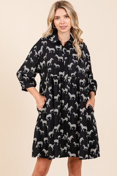 Mittoshop Zebra Print Button Down Shirt Mini Dress - Sydney So Sweet
