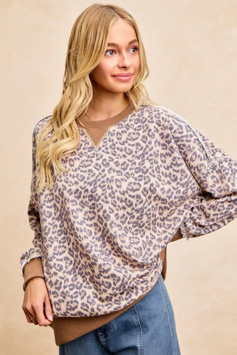 BiBi Leopard Printed French Terry Sweatshirt - Sydney So Sweet