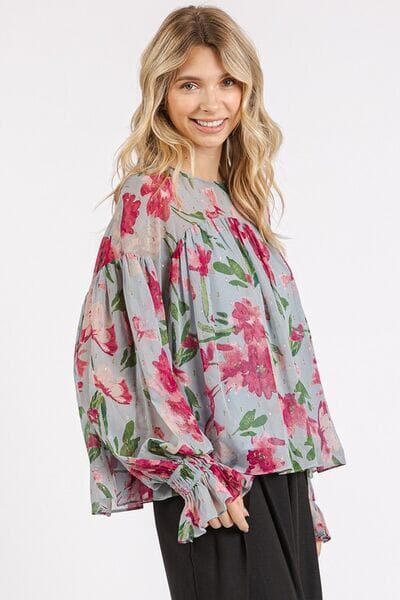 Mittoshop Floral Round Neck Flounce Sleeve Blouse - Sydney So Sweet