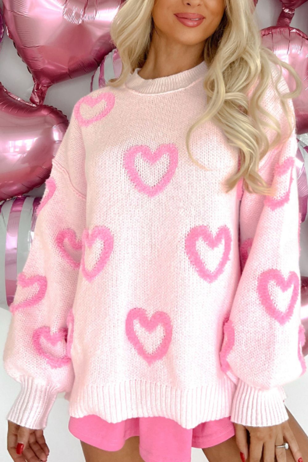 High-Low Heart Round Neck Long Sleeve Sweater - Sydney So Sweet