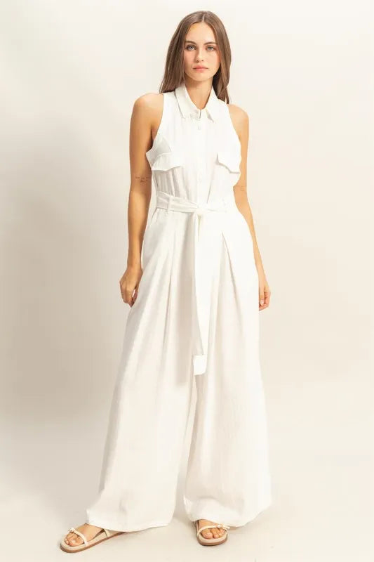 HYFVE Sleeveless Tie Waist Wide Leg Jumpsuit - Sydney So Sweet
