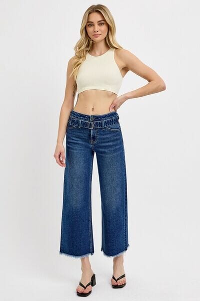 RISEN Raw Hem Wide Leg Attached Buckle Jeans - Sydney So Sweet