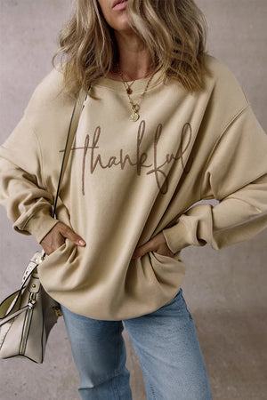 THANKFUL Round Neck Long Sleeve Sweatshirt - Sydney So Sweet