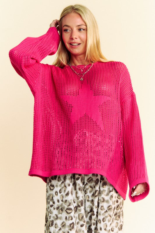 Davi & Dani Star Front Crochet Drop Shoulder Knit Top - Sydney So Sweet