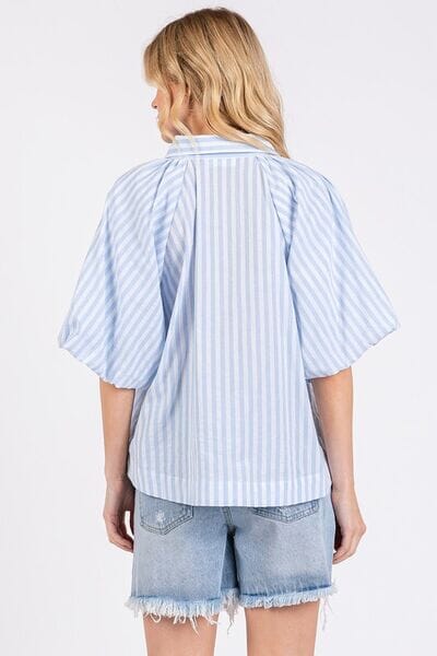 Mittoshop Button Down Striped Puff Sleeve Shirt - Sydney So Sweet