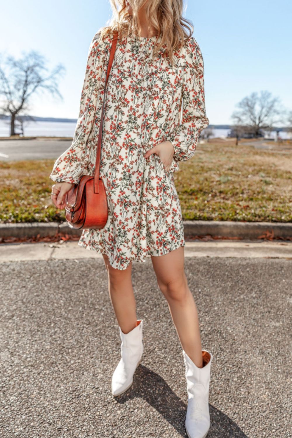 Floral Round Neck Long Sleeve Dress - Sydney So Sweet