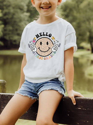 Hello Grade Smiley Face Back to School Kids' Short Sleeve Distressed Graphic T-Shirt - Sydney So Sweet