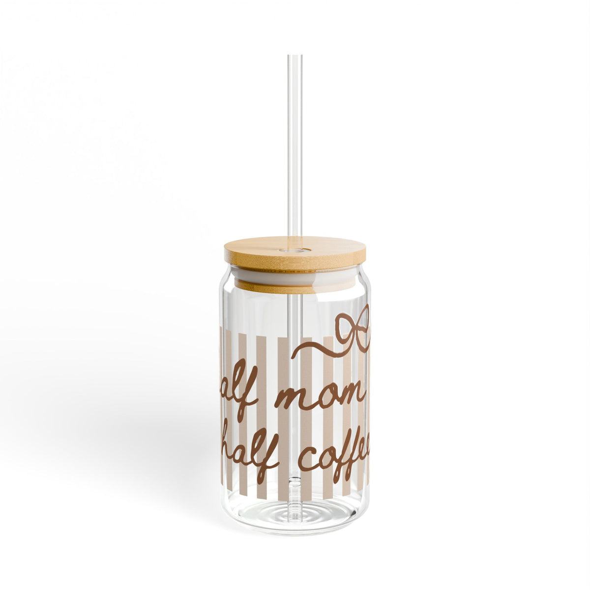 Half Mom Half Coffee Sipper Glass 16oz Reusable Drink Jar with Lid & Straw