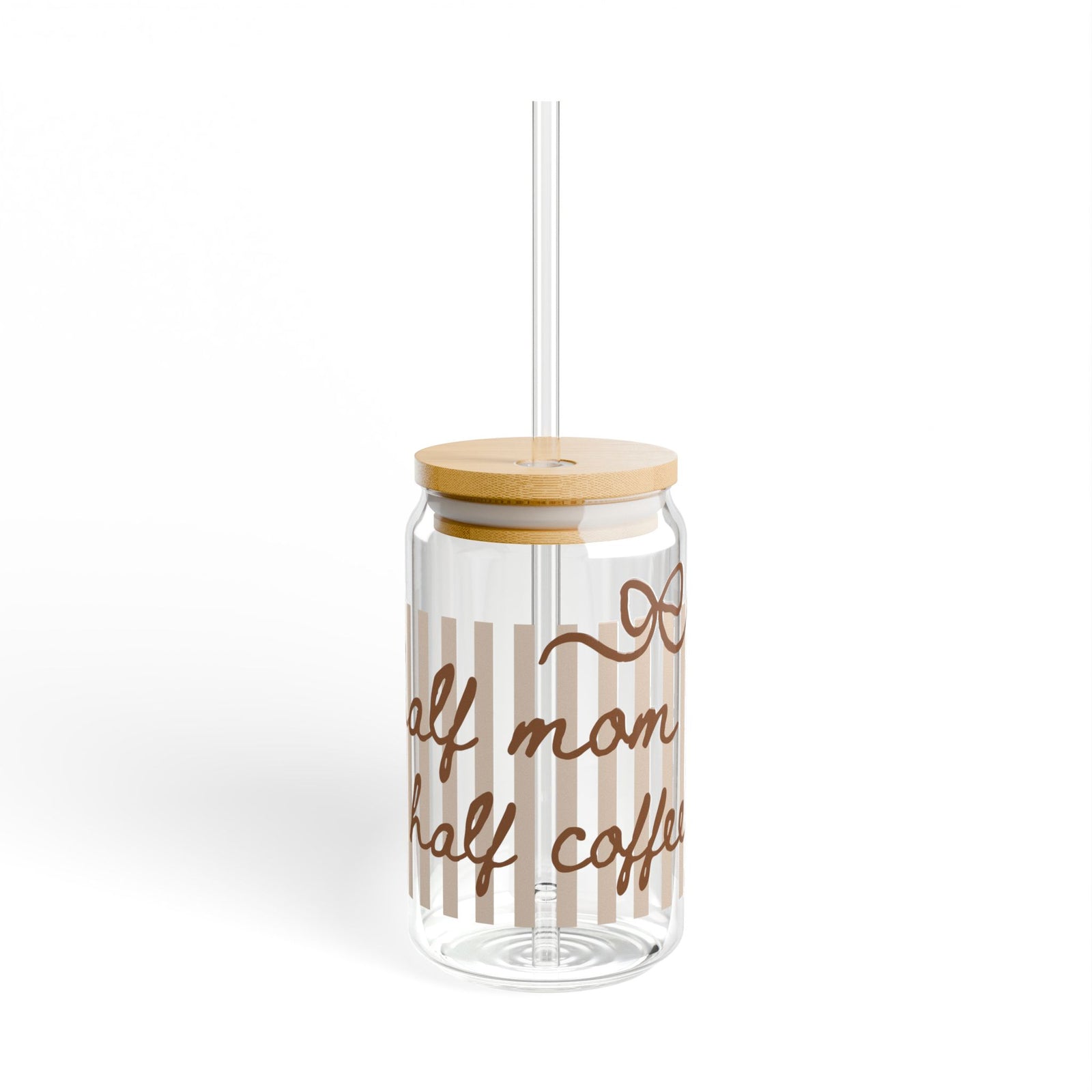 Half Mom Half Coffee Sipper Glass 16oz Reusable Drink Jar with Lid & Straw