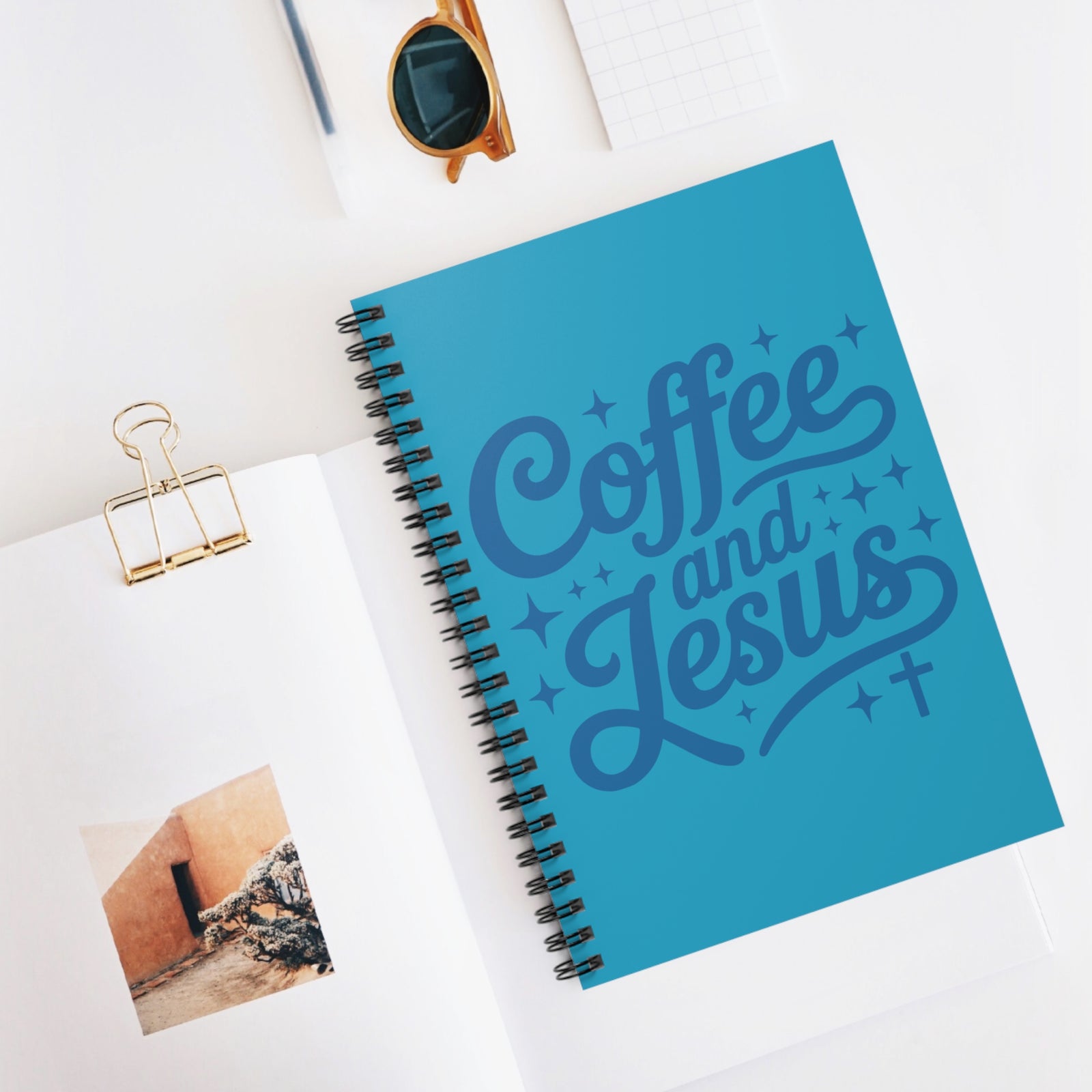 Coffee and Jesus Blue Spiral Notebook Christian Ruled Journal for Church & Devotions