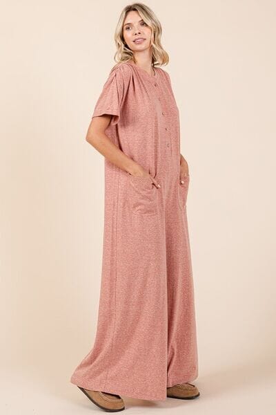 Mittoshop Button Detail Short Sleeve Wide Leg Jumpsuit - Sydney So Sweet