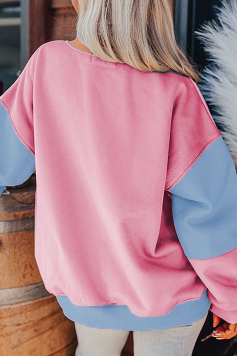 Color Block Round Neck Long Sleeve Sweatshirt - Sydney So Sweet