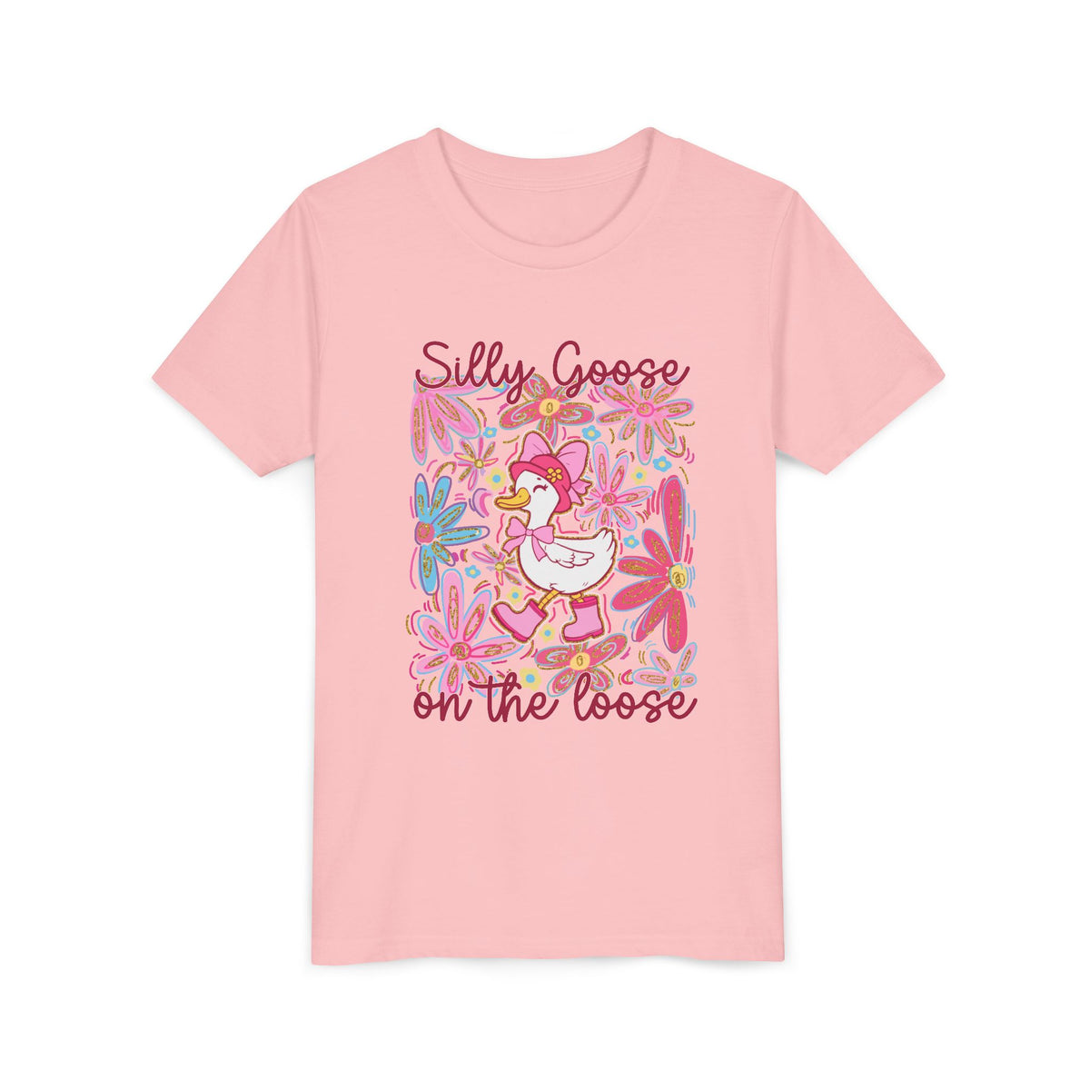 Silly Goose on the Loose Kids T-Shirt Cute Youth Floral Graphic Tee