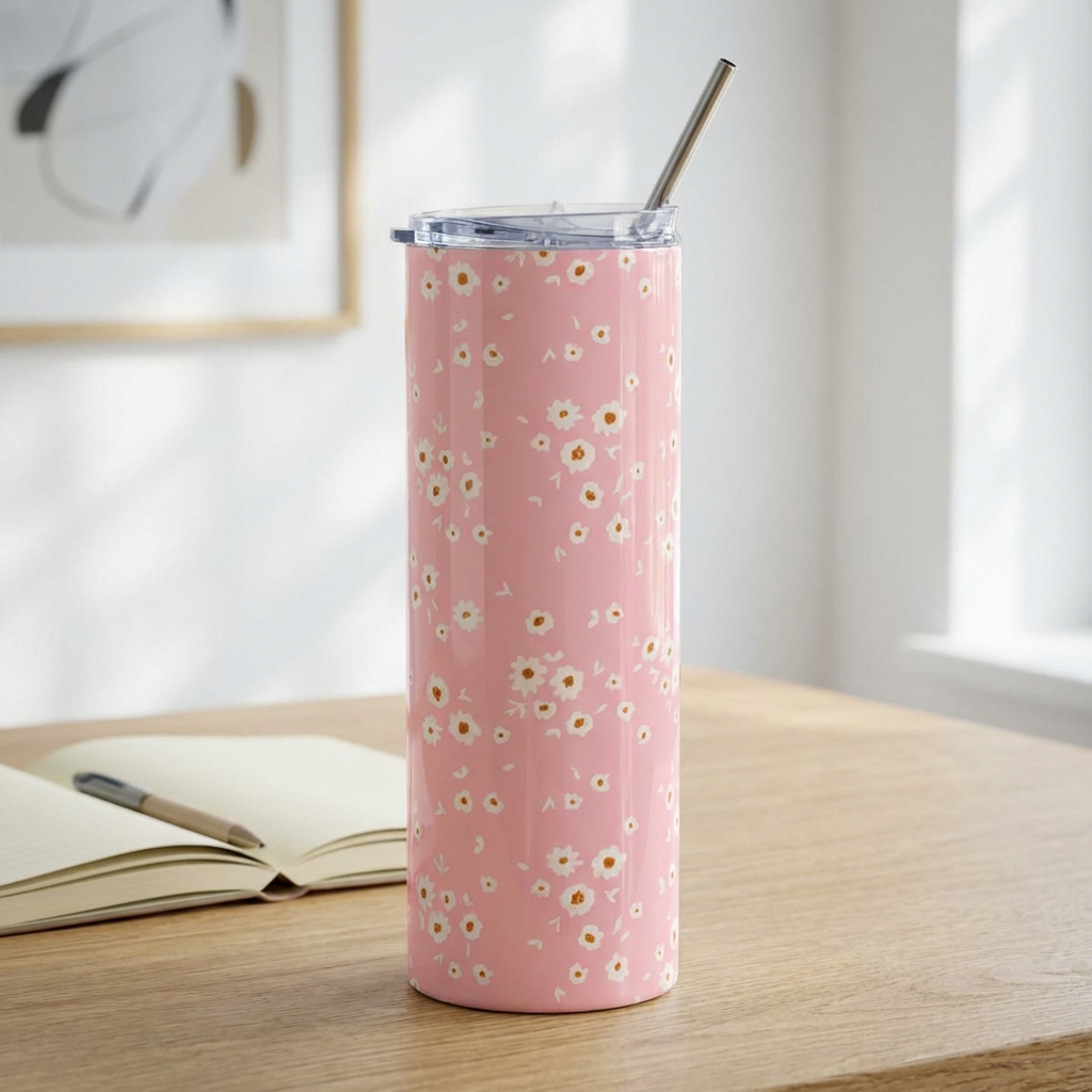 Petite Pink Daisy 20 oz. Stainless Steel Tumbler Floral Insulated Travel Cup