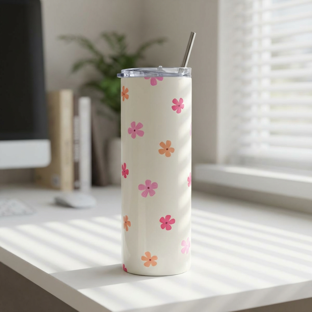 Pink & Peach Ditsy Flower 20oz Floral Stainless Steel Tumbler Travel Cup