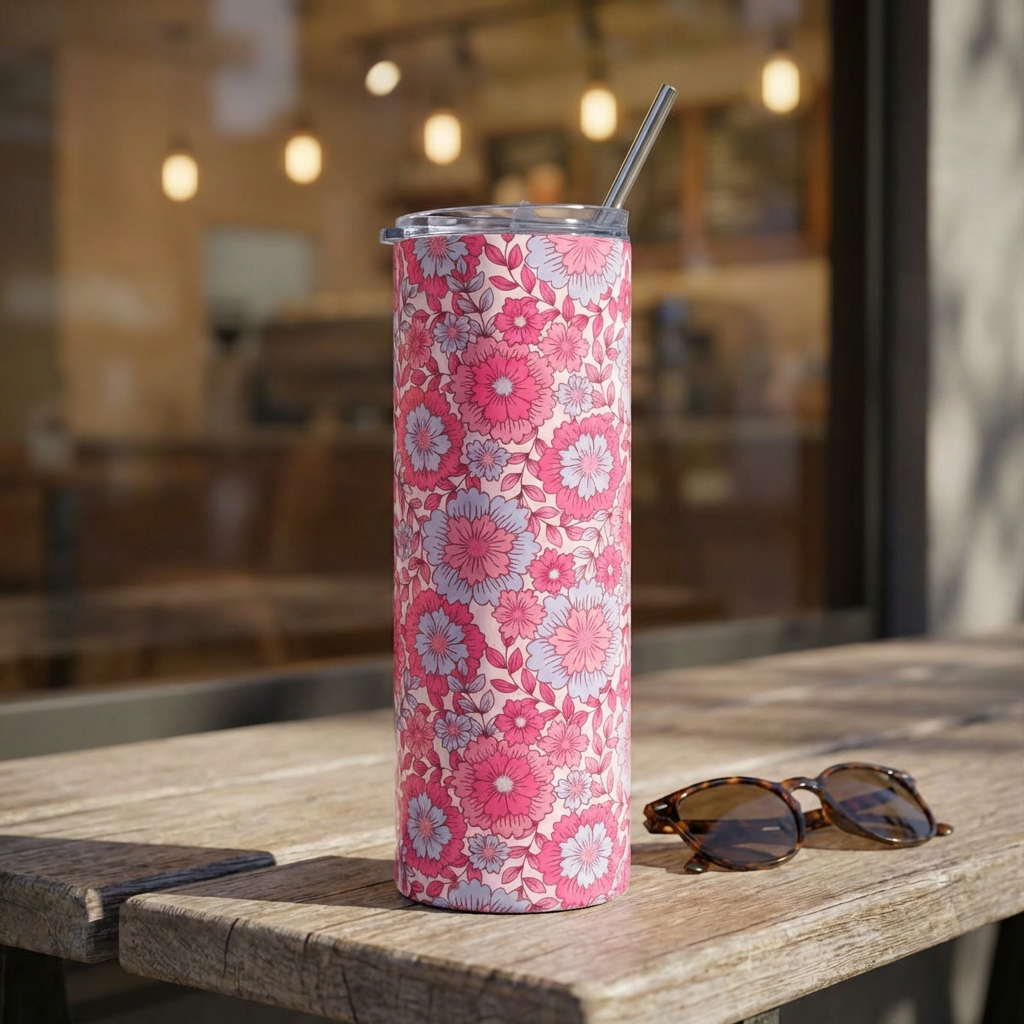 Coquette Pink Daisy Bloom 20oz Floral Stainless Steel Tumbler Insulated Travel Cup