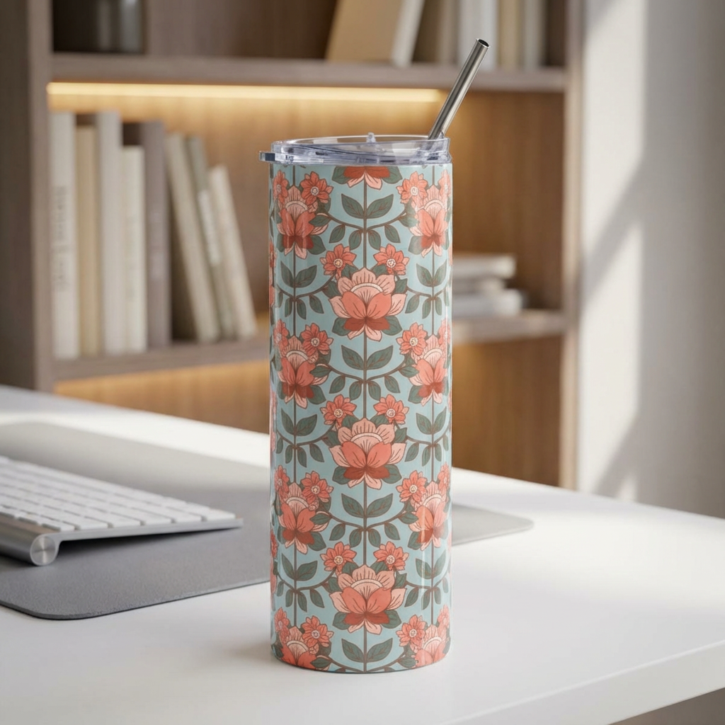 Cottage Core Coral Floral 20oz Floral Stainless Steel Tumbler Insulated Travel Cup