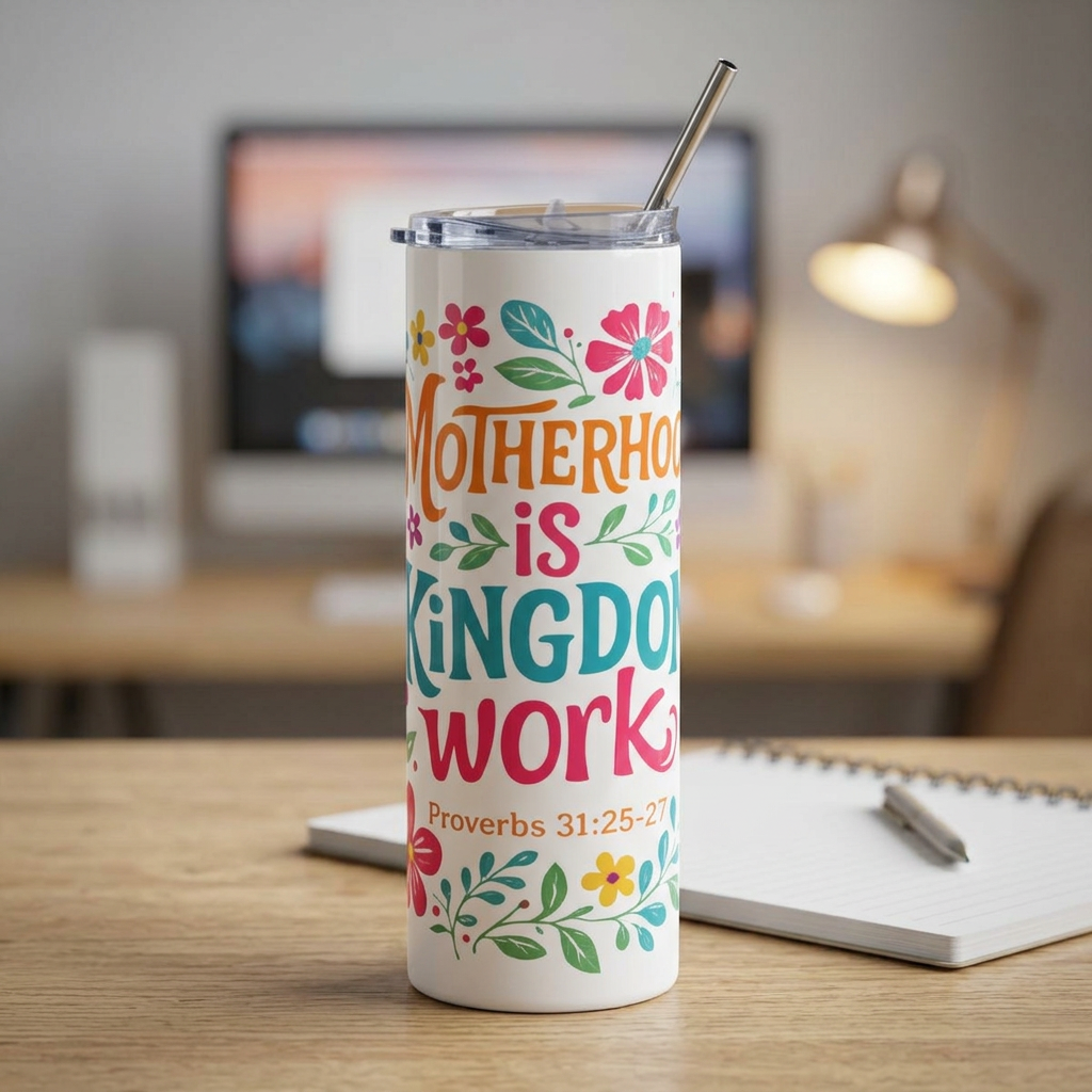 Motherhood Is Kingdom Work 20oz Floral Stainless Steel Tumbler Insulated Travel Cup