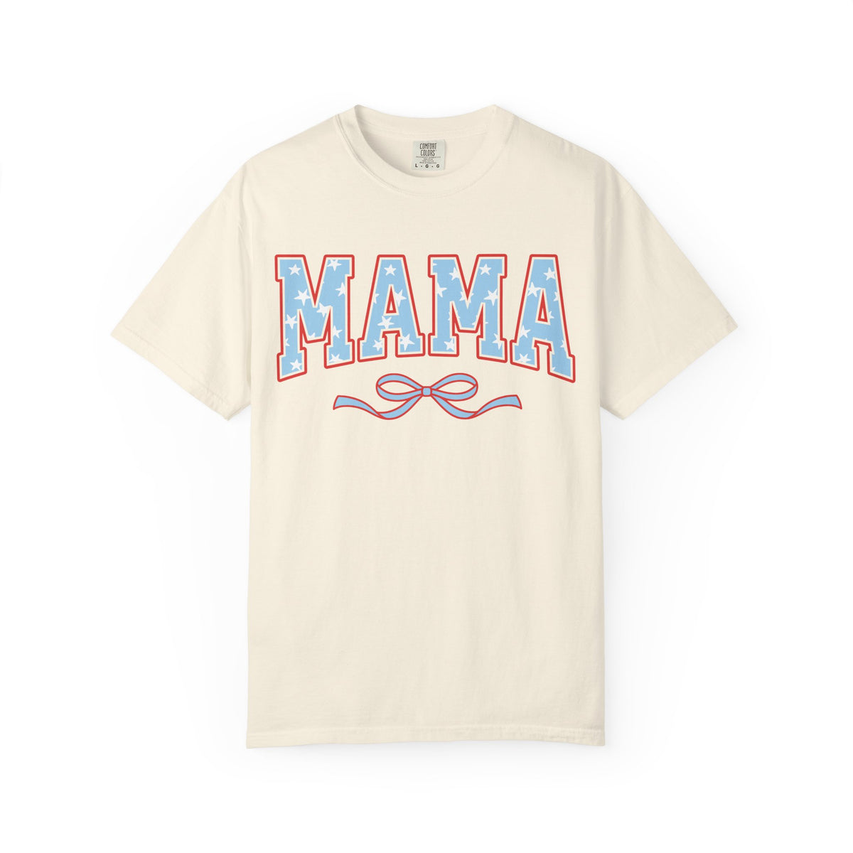 Mama 4th of July USA Coquette Varsity Blue Bow Patriotic T-shirt Preppy Star Tee