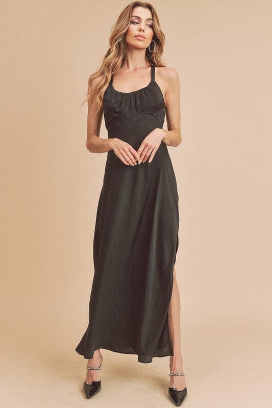Aemi + Co Ruched Side Slit Cutout Back Maxi Cami Dress - Sydney So Sweet