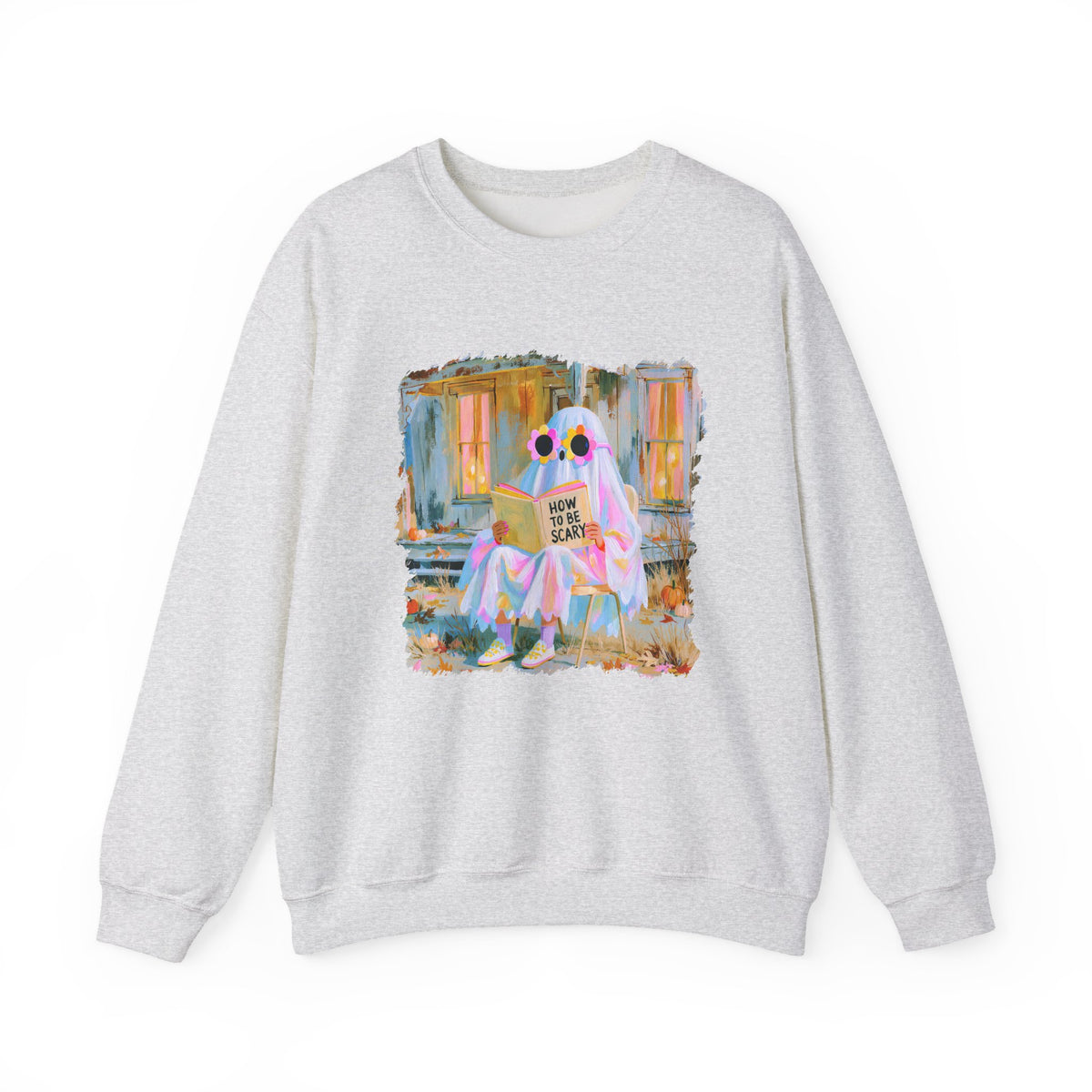 How to Be Scary Ghost Book Sweatshirt Pastel Retro Spooky Halloween Graphic Crewneck