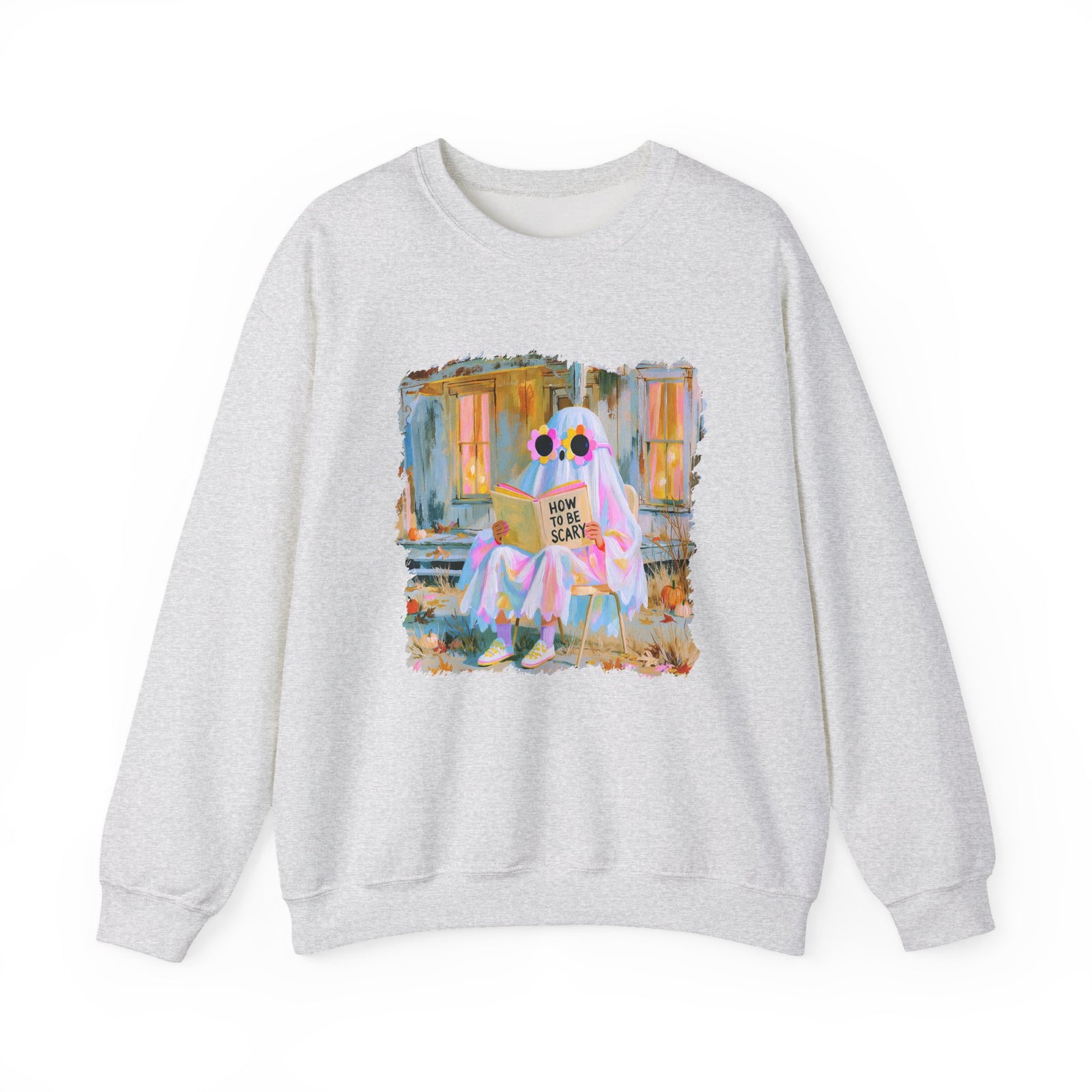 How to Be Scary Ghost Book Sweatshirt Pastel Retro Spooky Halloween Graphic Crewneck