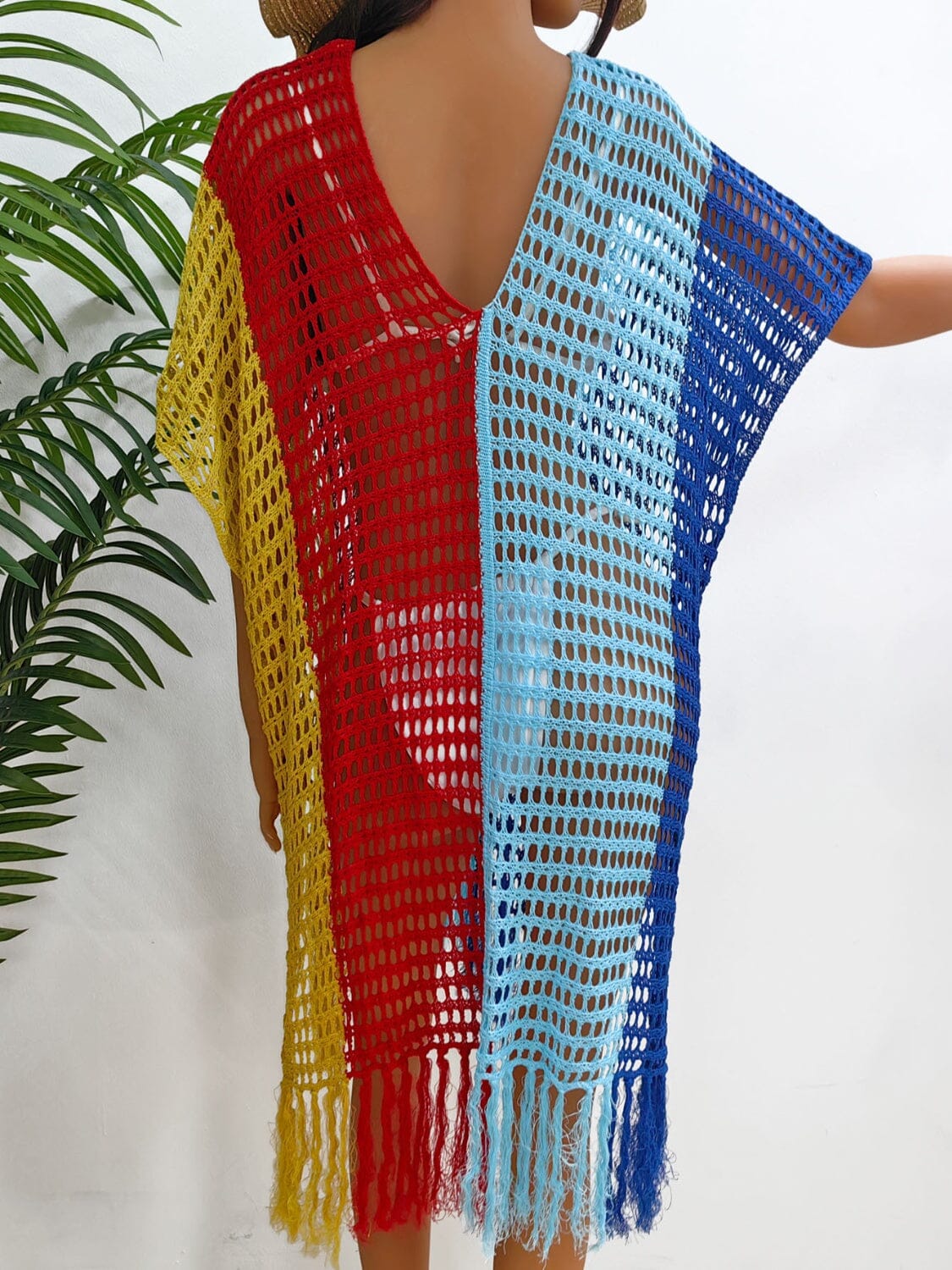 Fringe Color Block Scoop Neck Cover Up - Sydney So Sweet