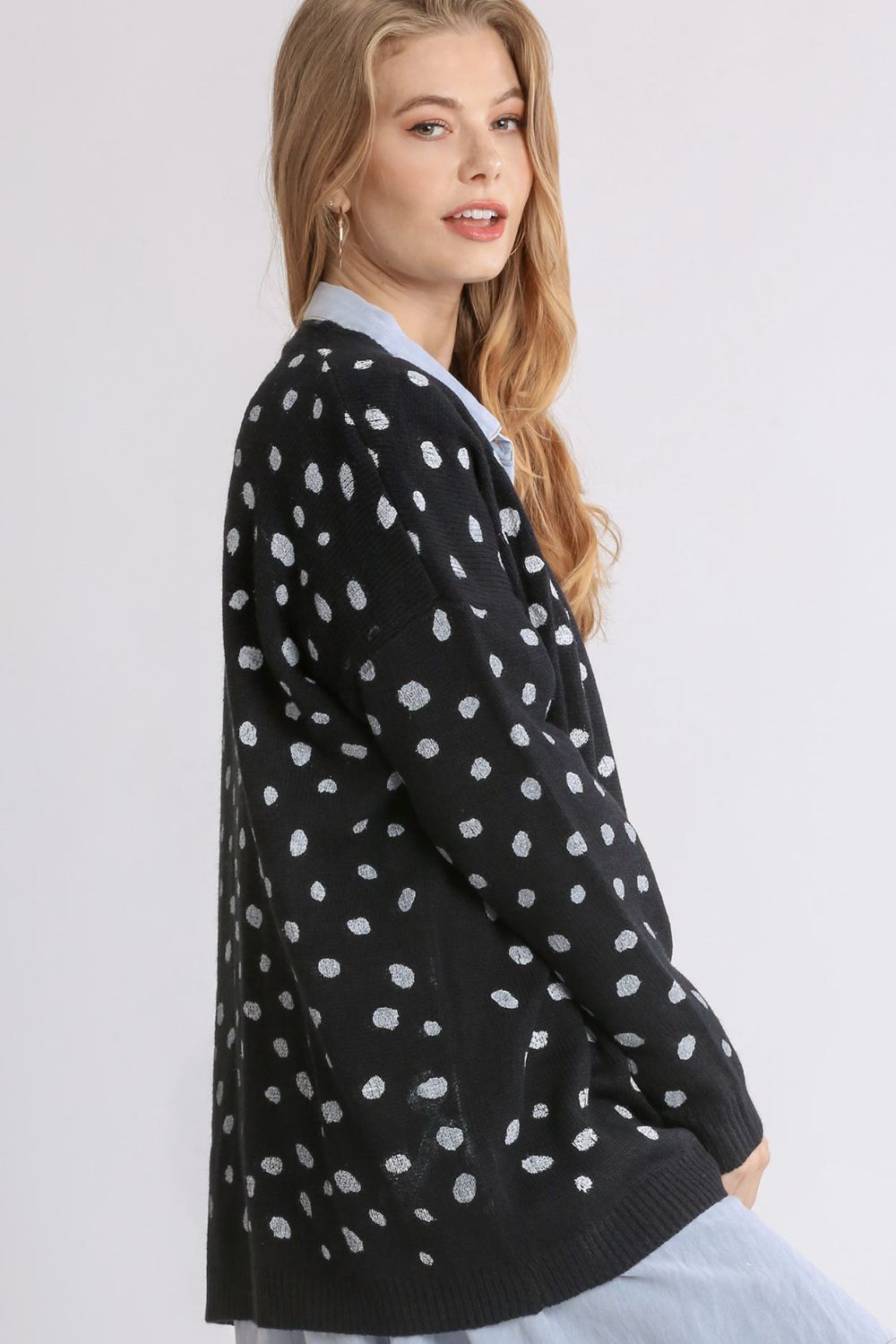 Umgee Polka Dot Open Front Drop Shoulder Cardigan - Sydney So Sweet