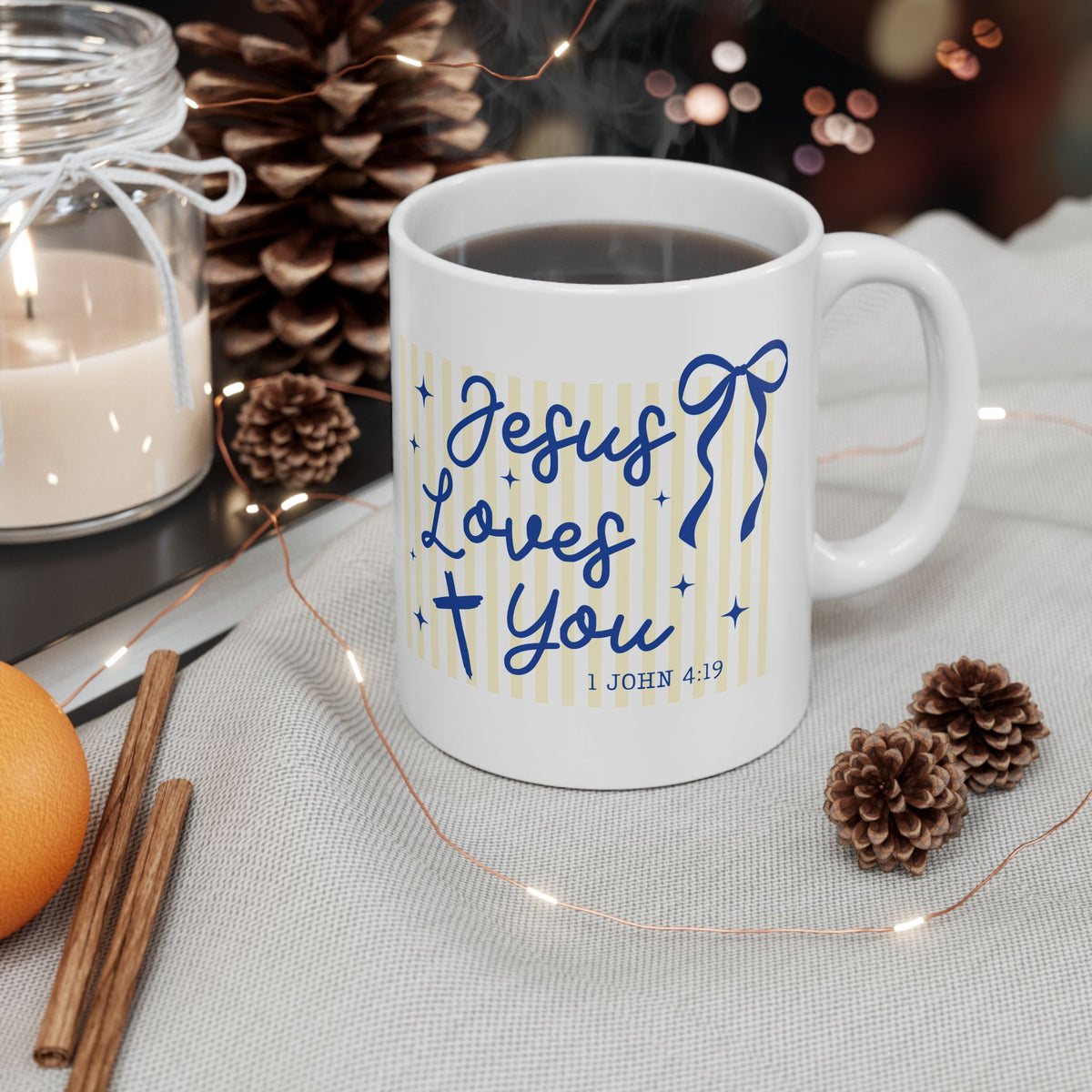 Jesus Loves You Cute Striped Ceramic Mug Coffee Cup (11oz & 15oz)