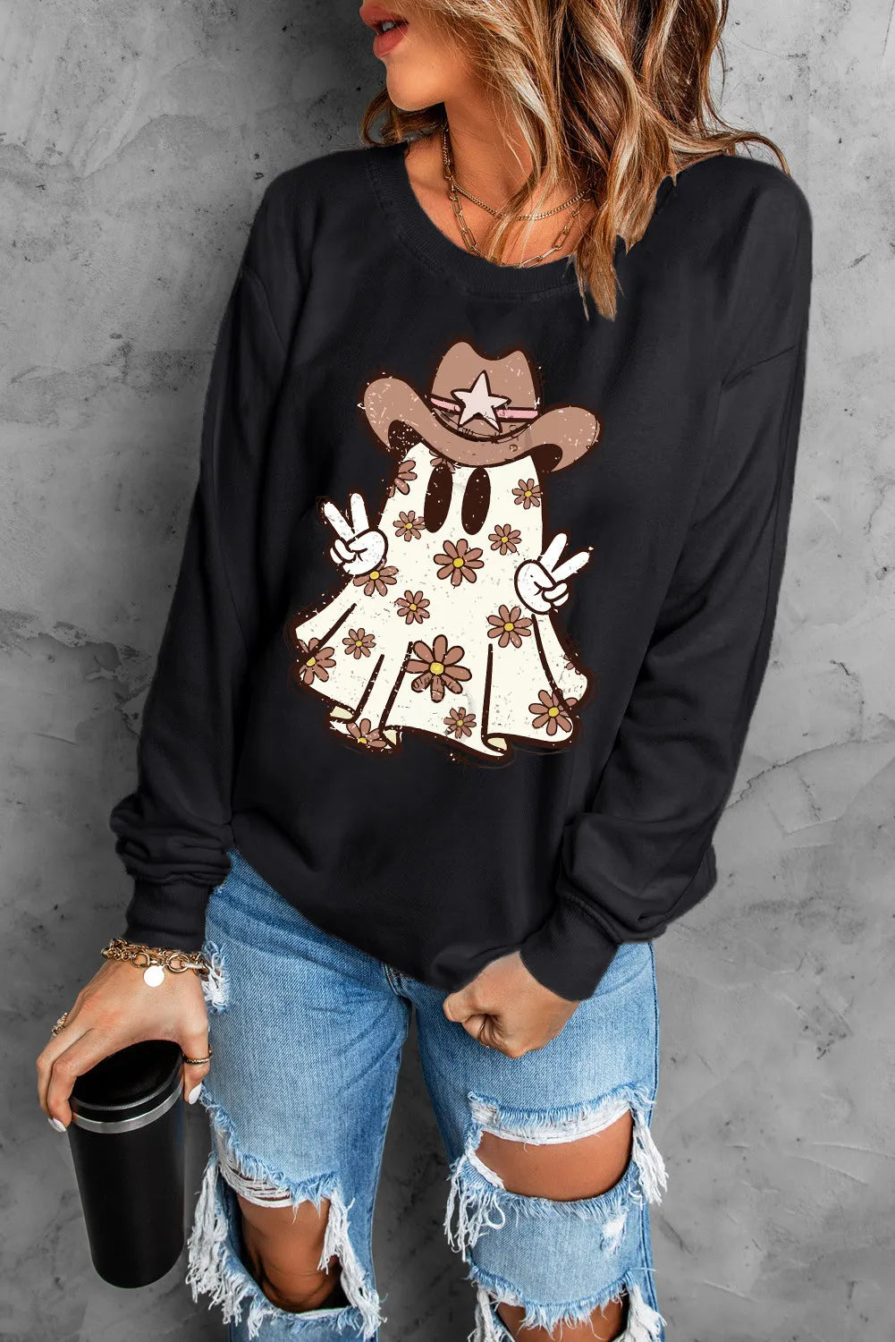 Howdy Boo Ghost Women's Graphic Long Sleeve Sweatshirt - Sydney So Sweet