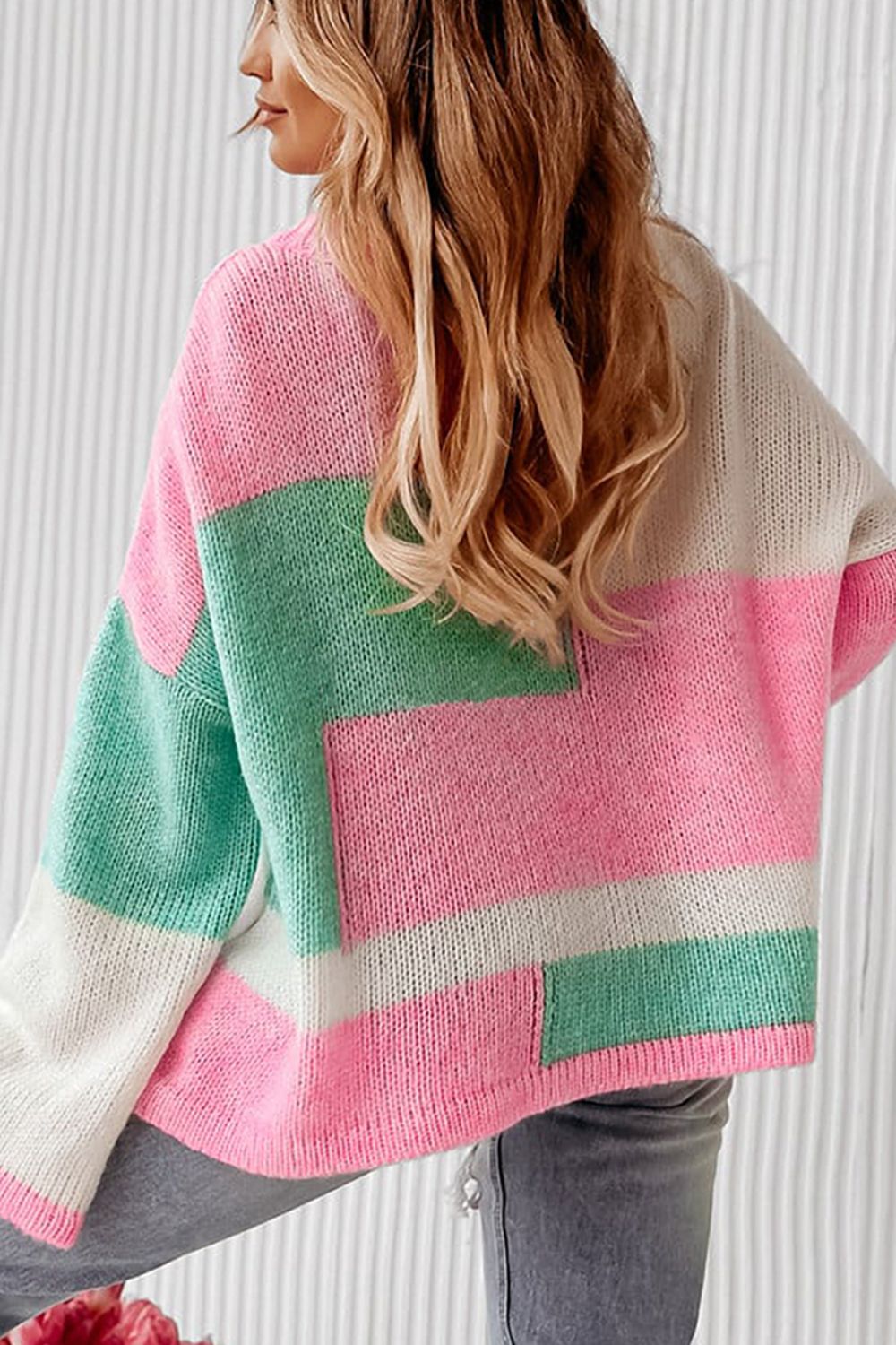 Color Block Round Neck Drop Shoulder Sweater - Sydney So Sweet