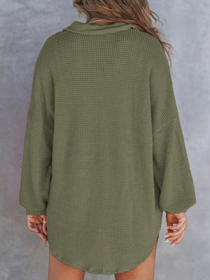 Waffle-Knit Dropped Shoulder Long Sleeve Sweatshirt - Sydney So Sweet