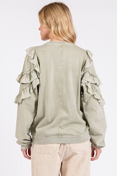 Mittoshop Ruffled Mineral Washed Round Neck Long Sleeve Sweatshirt - Sydney So Sweet