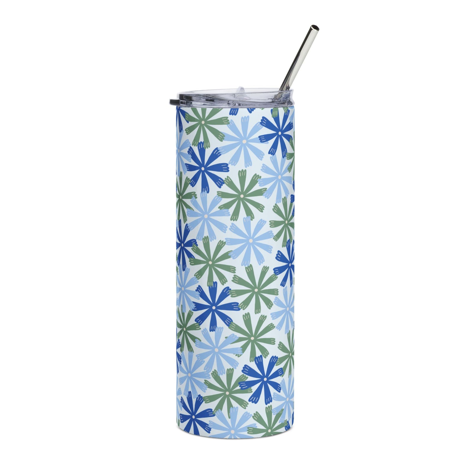 Blue & Green Floral Starburst 20oz Stainless  Steel Tumbler Insulated Travel Cup